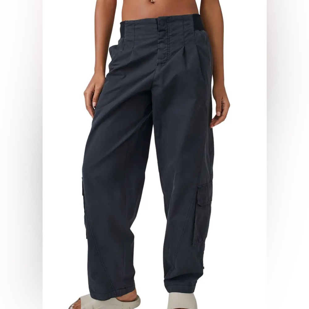 Free People slouchy blokecore trouser black cotton lightweight pants size 8